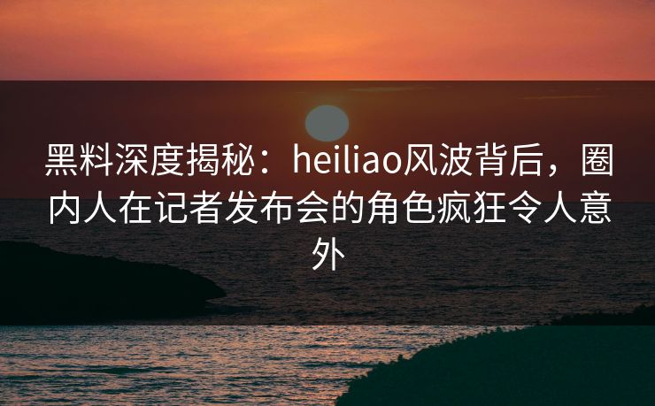 黑料深度揭秘:heiliao风波背后,圈内人在记者发布会的角色疯狂令人意外