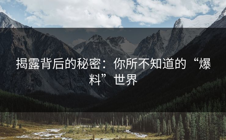 揭露背后的秘密：你所不知道的“爆料”世界